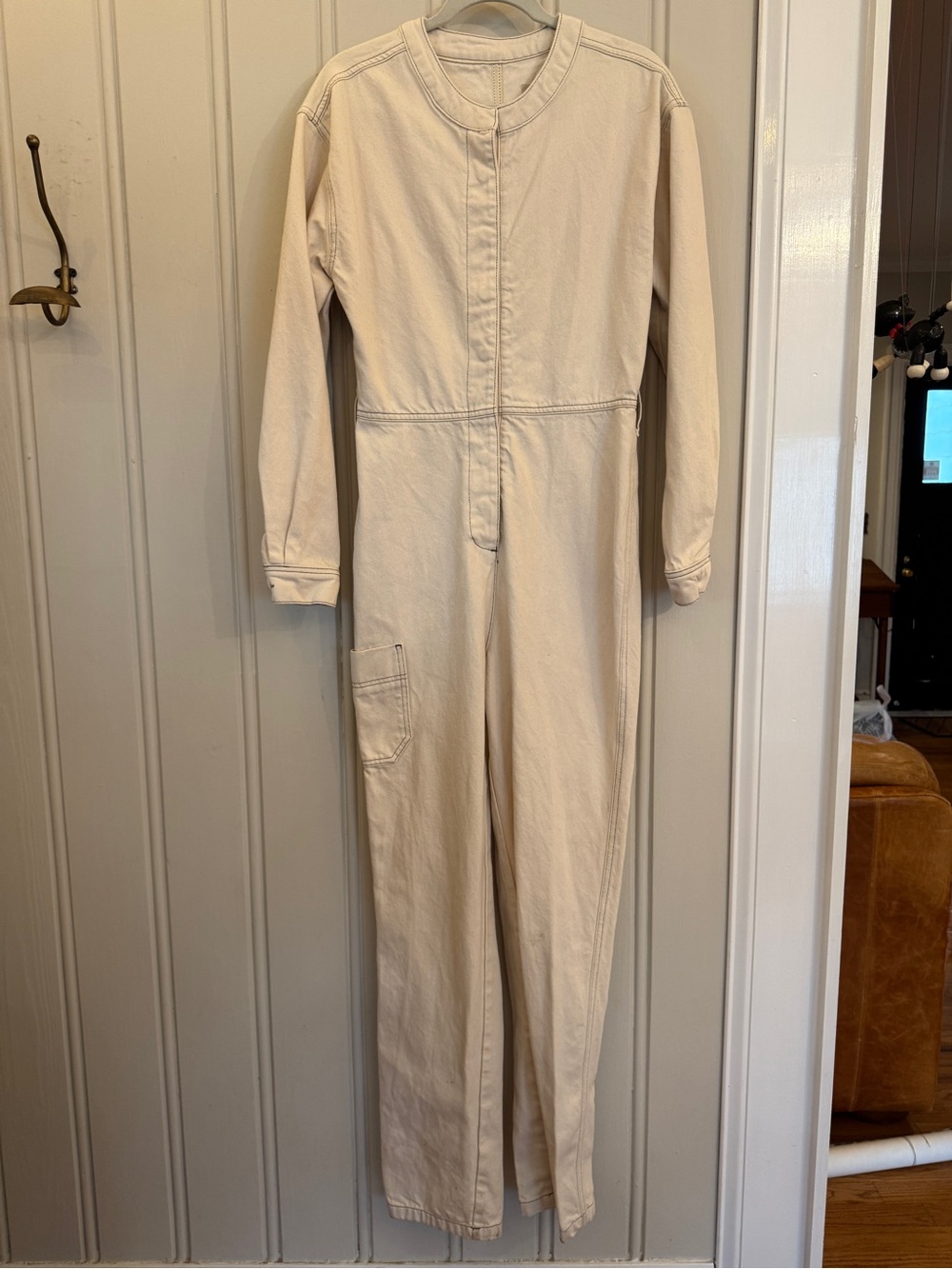 ASOS Cream Long-Sleeve Utility Jumpsuit Womens Size 10 Cotton Gorpcore